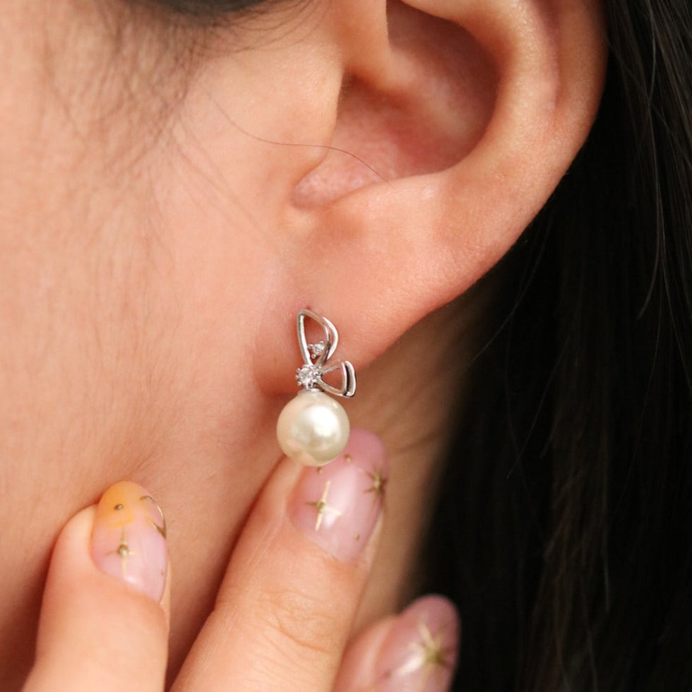Butterfly Pearl Dangle Earrings-1