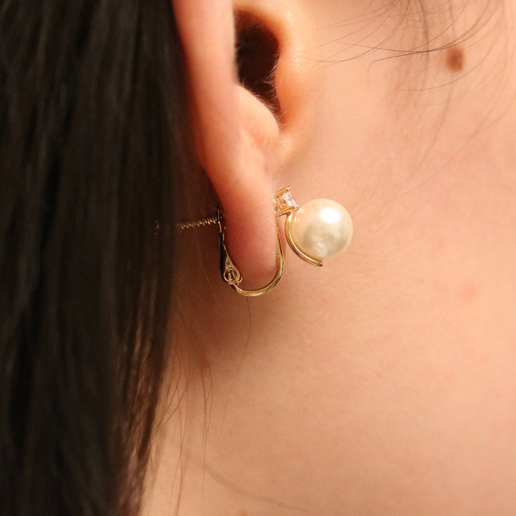 Cubic Pearl Clip On Earrings-2