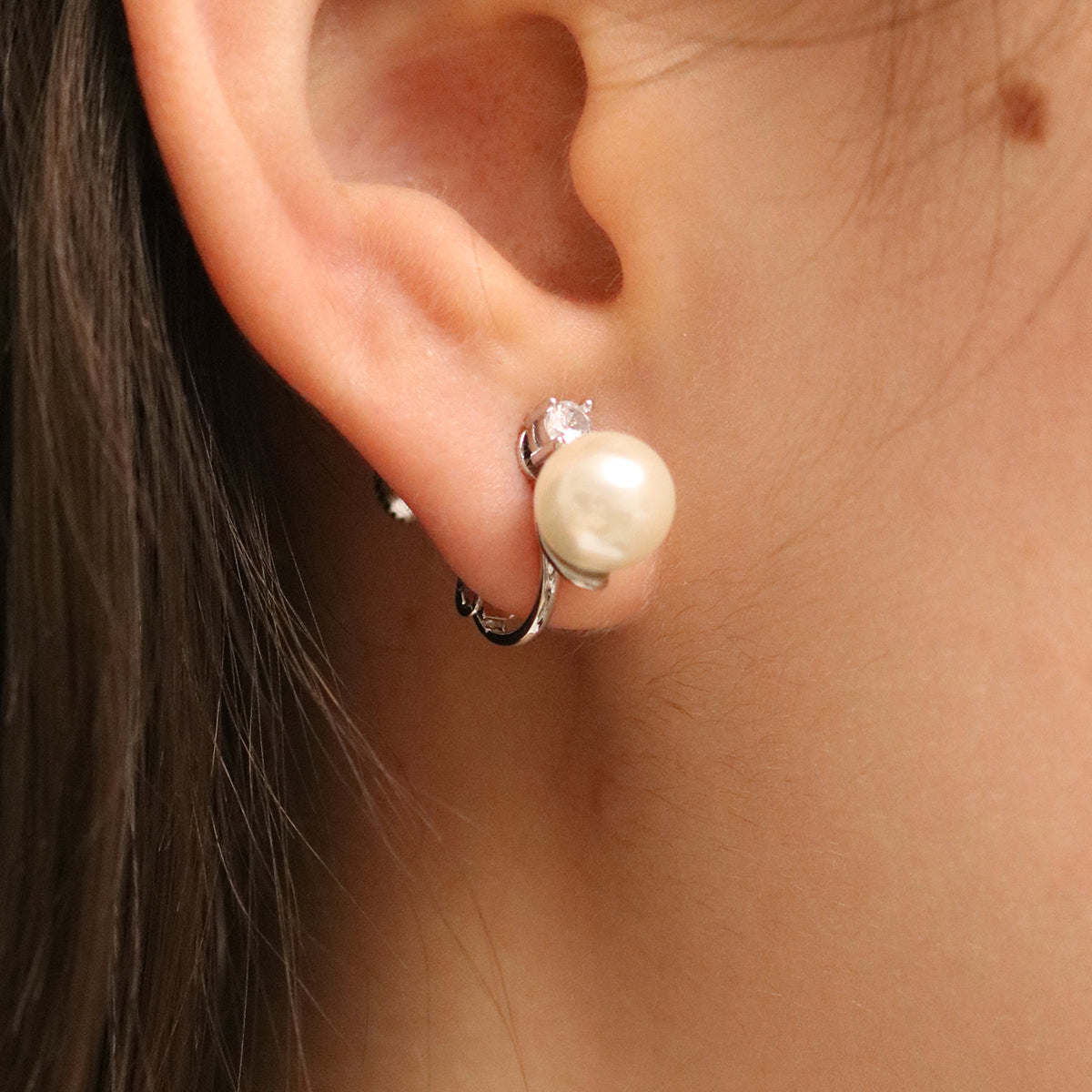 Cubic Pearl Clip On Earrings-4