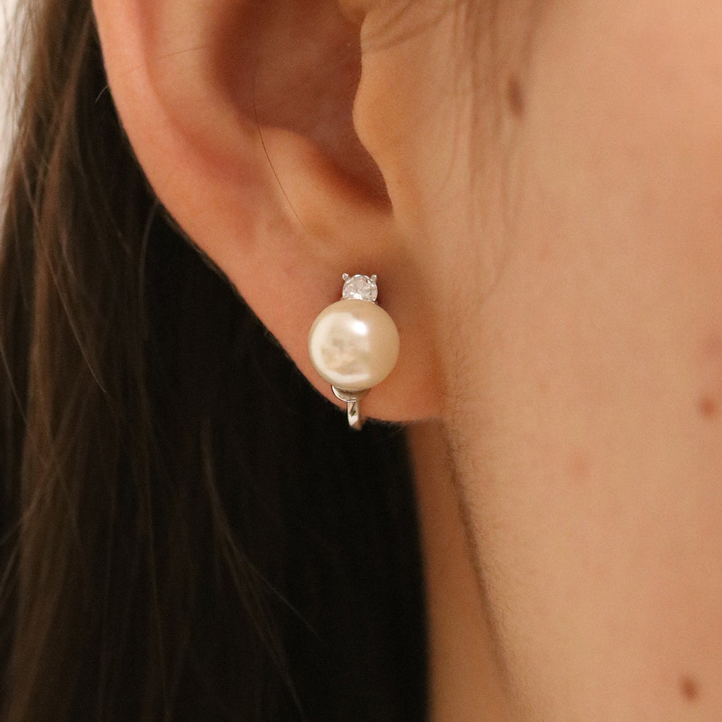 Cubic Pearl Clip On Earrings-3